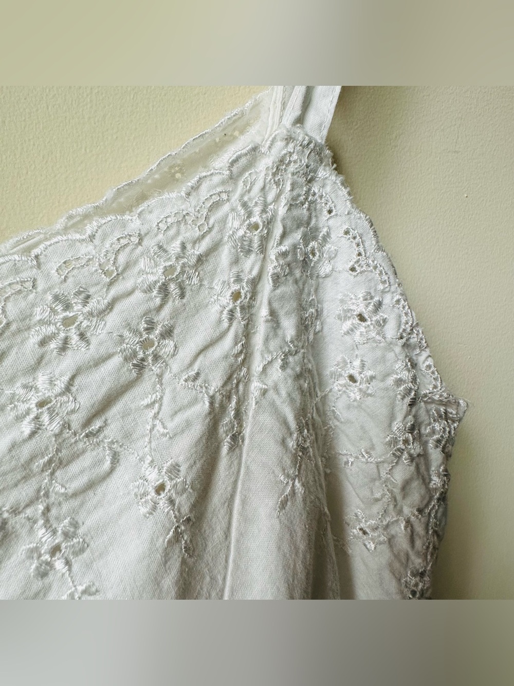 Vintage White Embroidered Eyelet Cotton Midi Slip Dress XS Small - Picture 4 of 8